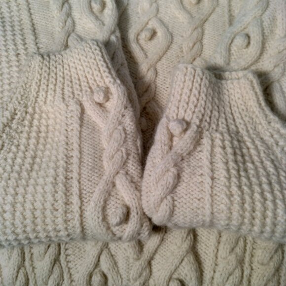 Aran Handknit Fisherman Sweater Men XL Natural Ivory Cable Chunky Knit Pullover - Picture 11 of 16